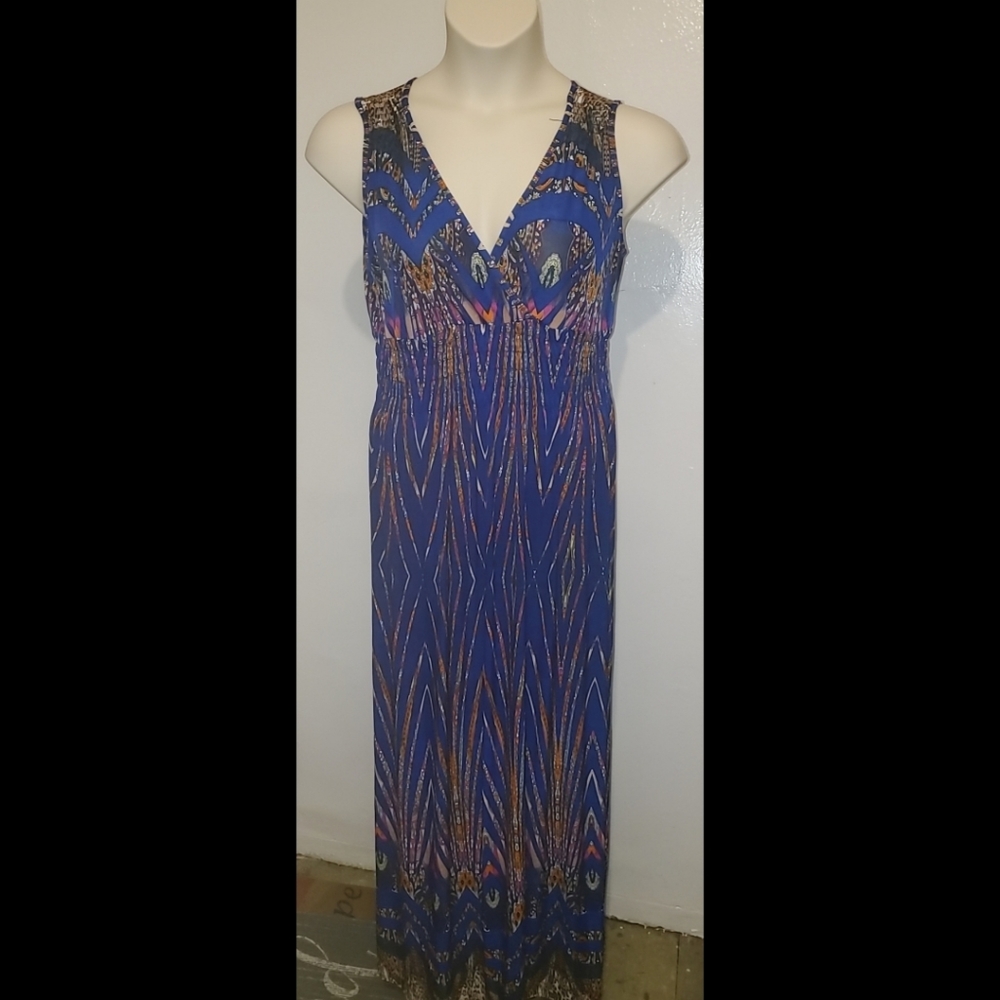 Blue Multi Color Maxi Sun Dress